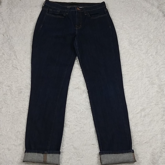 J Brand For Theory Georgia Philosophy Blue Raw Dark Wash Mid Rise Ankle Jean - Picture 2 of 14